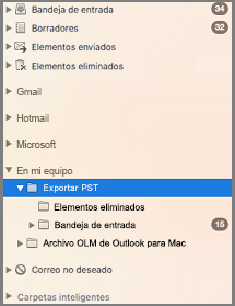 Panel de navegación con en el equipo resaltado