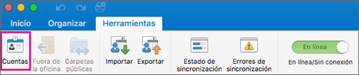Botón Cuentas en la pestaña Herramientas