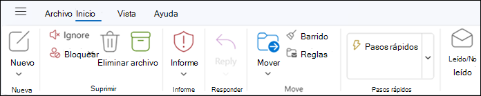 La cinta de opciones en el nuevo Outlook para Windows