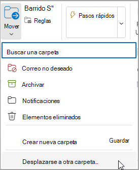 Seleccione Mover y seleccione una carpeta a la que desea mover el mensaje.