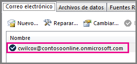 Una cuenta en el diálogo Configuración de la cuenta en Outlook 2013