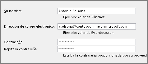 Segunda página del asistente Nueva cuenta