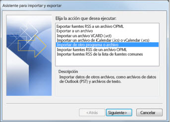 Asistente para importar y exportar