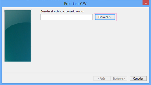 Seleccione Examinar para ponerle un nombre al archivo.