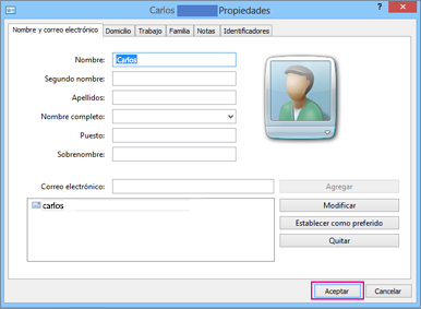 Elija Aceptar para cada uno de los contactos que desee importar al archivo CSV.
