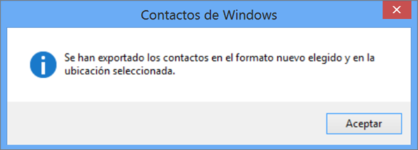 verá un mensaje final que indica que los contactos se han exportado a un archivo CSV.