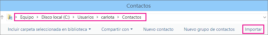 Vaya a la carpeta Contactos y, después, elija Importar.