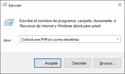 Usar el cuadro de diálogo Ejecutar para crear un perfil sin correo electrónico