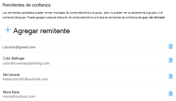 Puede agregar o quitar remitentes en cualquier momento.