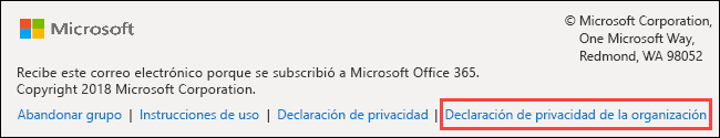 pie de página del mensaje de bienvenida de invitado Office 365 Groups
