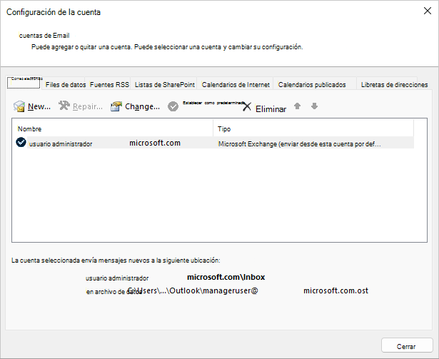 Elija un nombre en el cuadro de diálogo Configuración de la cuenta Email cuentas.