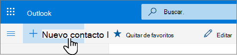 Captura de pantalla del botón Nuevo contacto