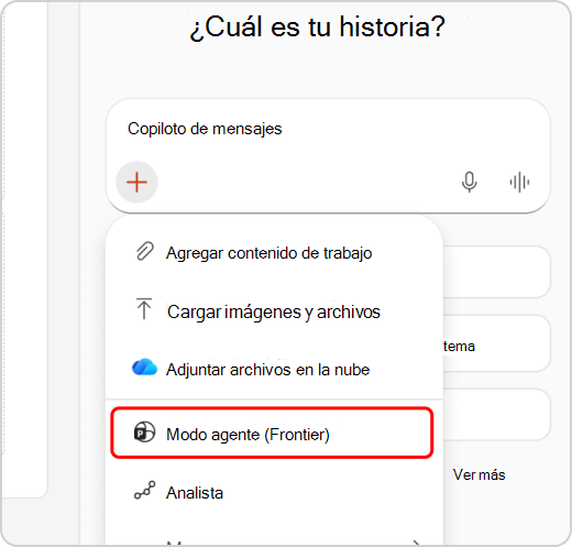 Modo agente resaltado en el menú desplegable