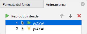 Establecer opciones de animación en el panel de propiedades