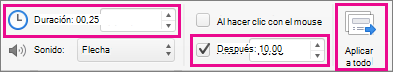 Configuración de la transición de diapositivas