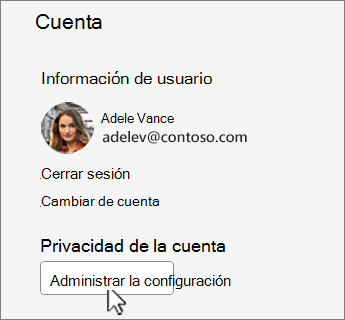 Cuadro de diálogo cuenta con el botón administrar configuración seleted.