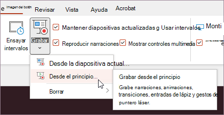 Botón Grabar en la cinta de opciones