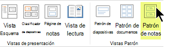 En la pestaña Vista de la cinta, seleccione Patrón de notas.