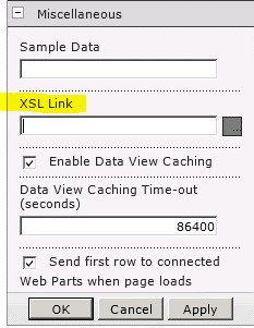 propiedad Vínculo XSL en el menú Elemento web