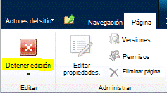 Botón Detener la edición en la pestaña Página