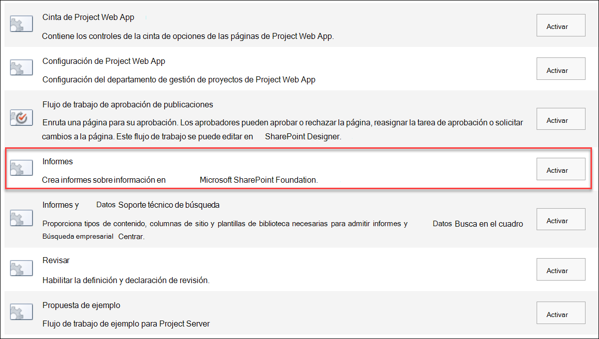 captura de pantalla de activación de informes de registro