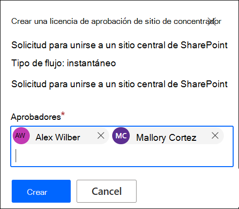 captura de pantalla de adición de aprobadores