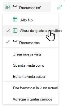 Cuando esté en el modo de vista de cuadrícula, verá opciones para Alto fijo y Autoajustar alto.