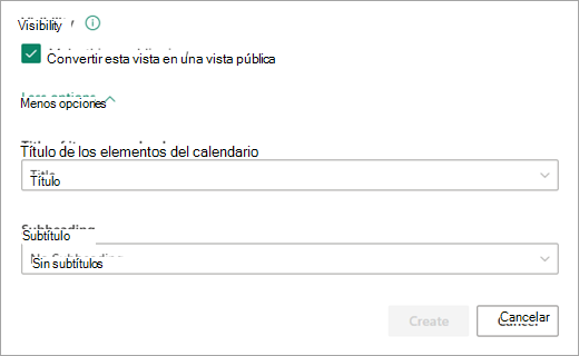 Agregue el nivel de visibilidad que desee para el calendario.