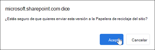 Cuadro de diálogo de confirmación Eliminar versión del archivo