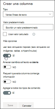 Usar texto enriquecido mejorado