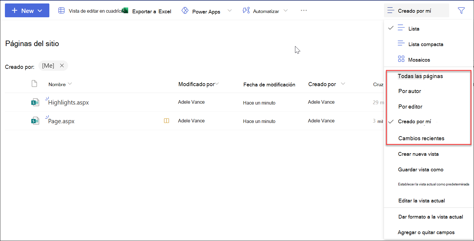 captura de pantalla de páginas filtradas