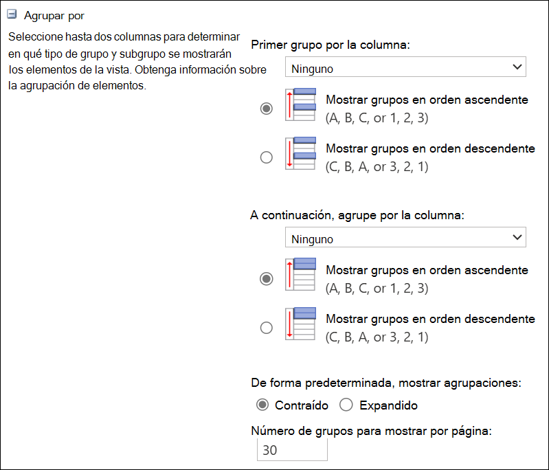 captura de pantalla de agrupación de hasta 2 columnas.