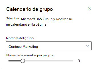 Elegir cuántos eventos mostrar desde el calendario de grupo de Microsoft 365 seleccionado.