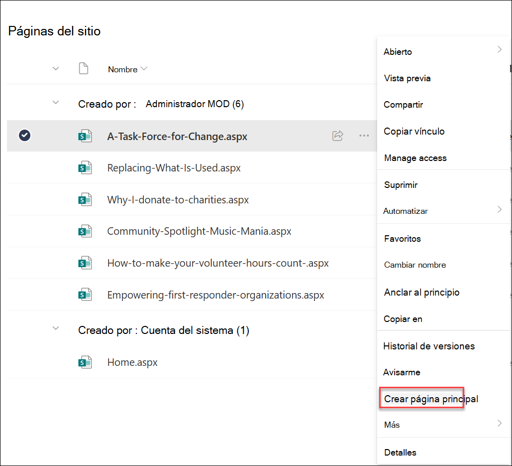 captura de pantalla de La página principal