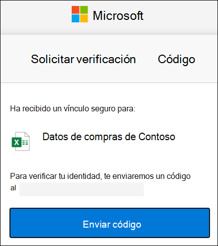 Ventana de solicitud de código de uso compartido externo de OneDrive