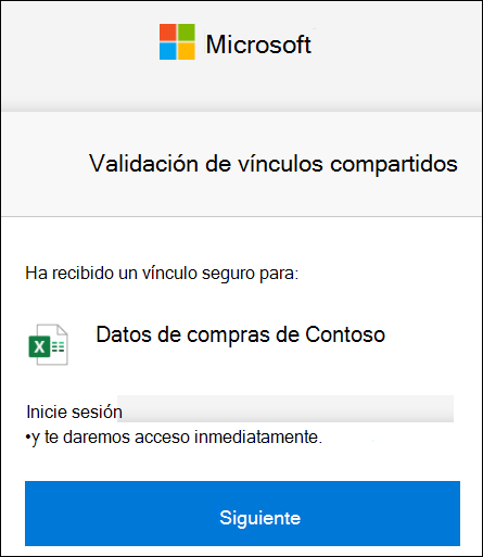 Comprobación de vínculo de uso compartido externo de OneDrive para iniciar sesión.