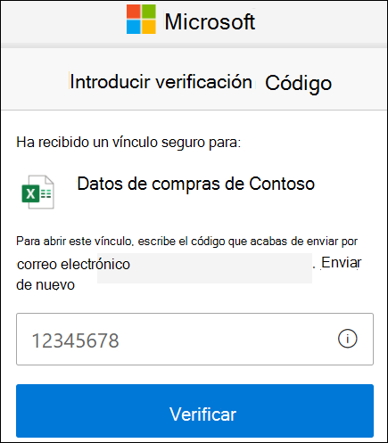 Ventana Comprobar código de comprobación de uso compartido externo de OneDrive