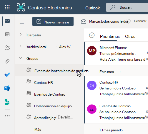 Grupos de Microsoft 365 en Outlook