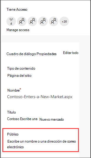 Panel de detalles páginas con opción para entrar en una audiencia