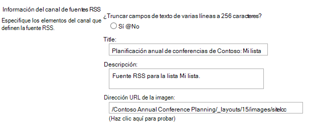 Información del canal de fuentes RSS