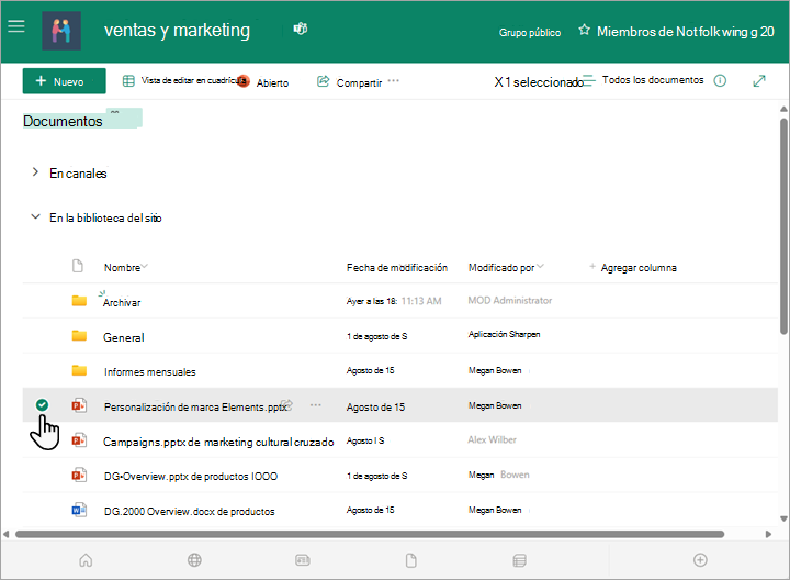 Puede seleccionar un archivo en la biblioteca de documentos.