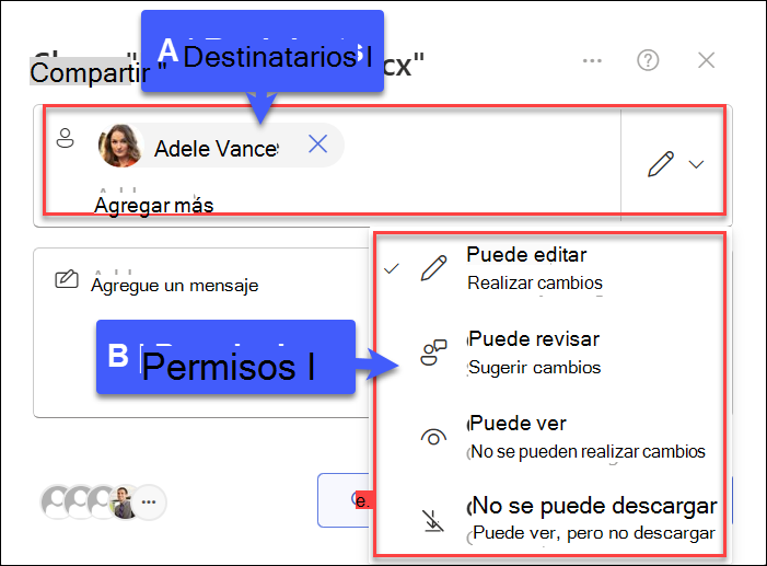 captura de pantalla de compartido con personas específicas
