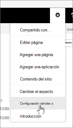 Opción configuración del sitio en el botón Configuración