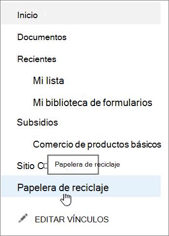 Seleccione Papelera de reciclaje en el panel de navegación izquierdo.