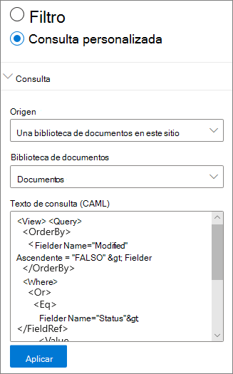 Configuración de consulta personalizada