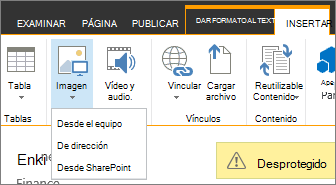 El botón Insertar imagen con el menú de opciones de origen debajo.