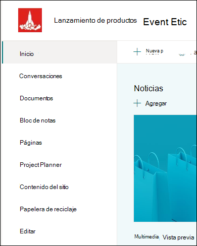 Menú izquierdo del sitio de grupo de SharePoint