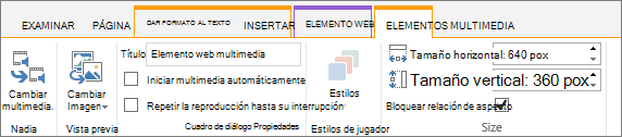 Pestaña Multimedia en la cinta de opciones de edición