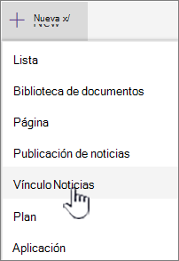 Seleccione Vínculo de noticias en el menú + Nuevo