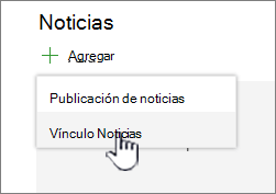 Agregar un vínculo Noticias desde un elemento web Noticias